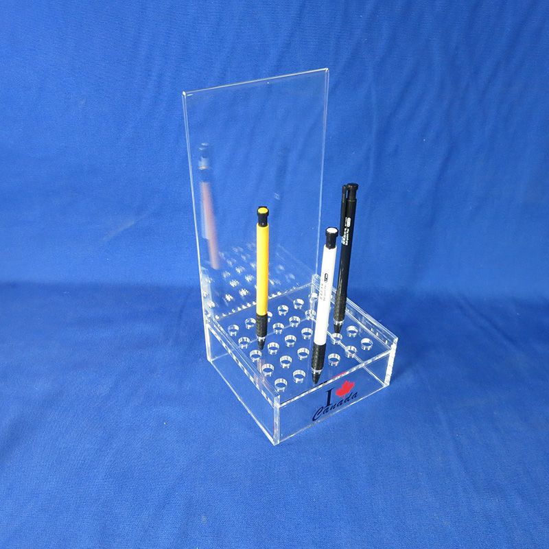 Countertop clear acrylic pen holder with half fold A4 sign holder 6105