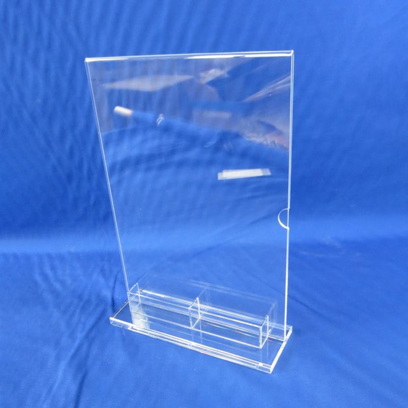 T-shape acrylic A4 sign holder with 2 business card pockets 6117