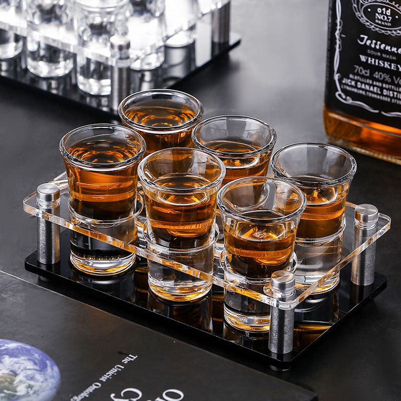 Countertop shot glass serving tray with 6 & 9 shot glasses 1272