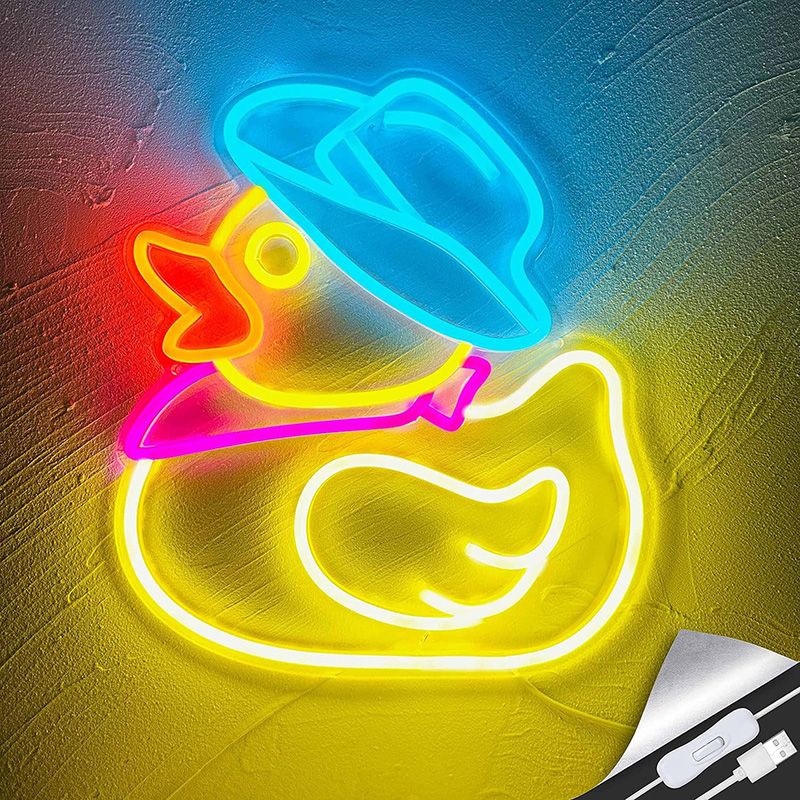 Cowboy duck neon sign for kids room decor,Yellow duck neon wall sign,Anime duck LED neon 8F17 