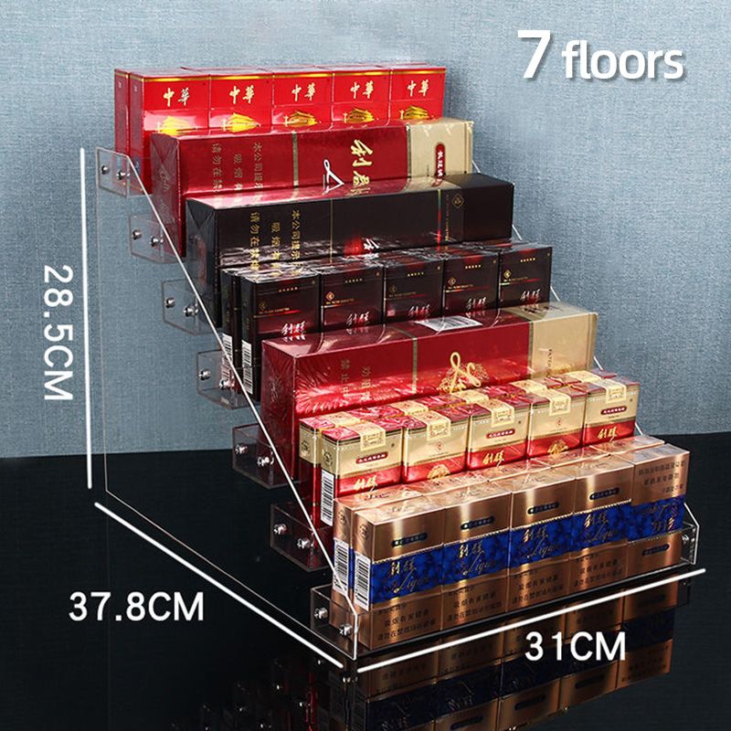 Transparent acrylic stepped cigarette display rack