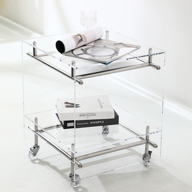 Acrylic transparent movable trolley, bedside table 5A19