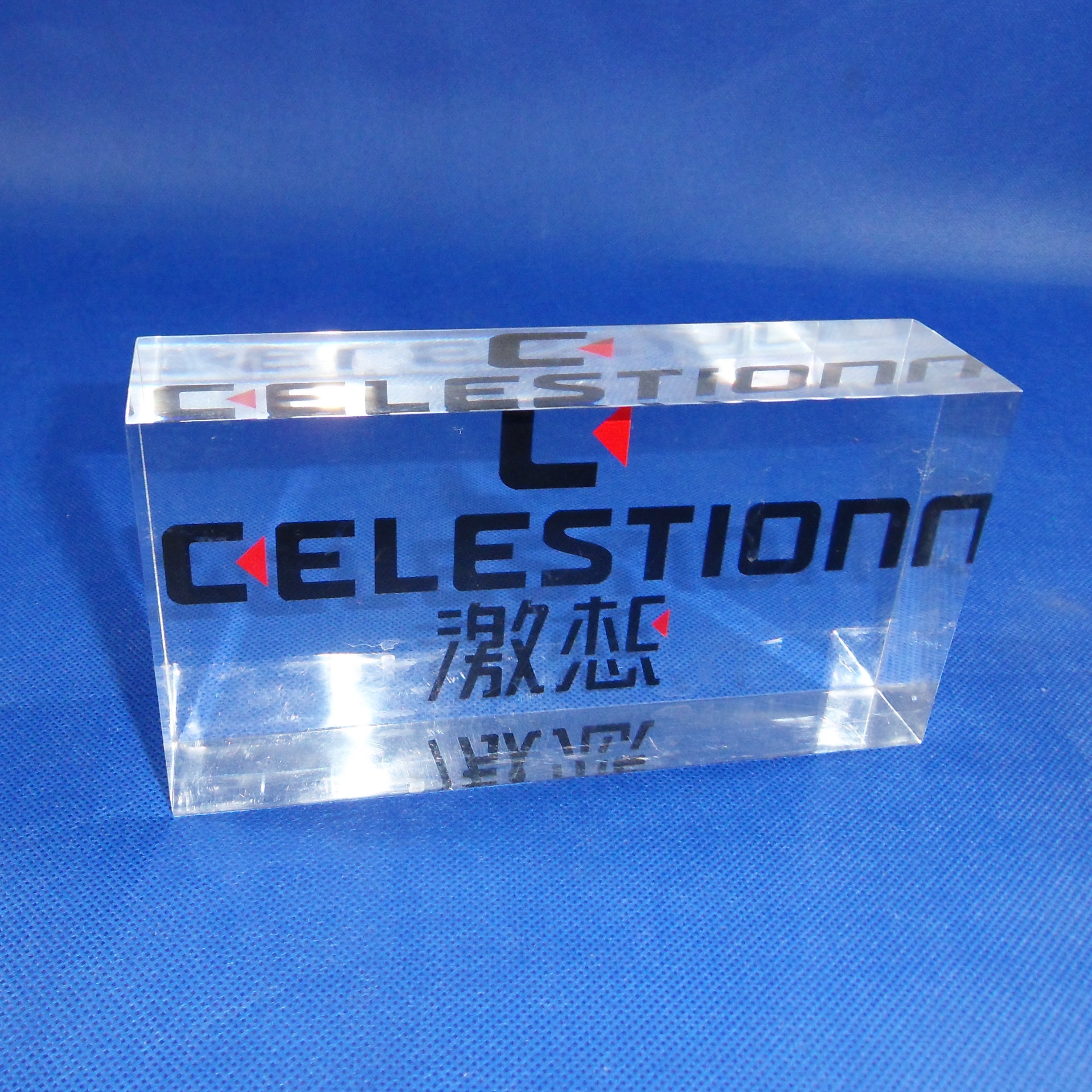 Custom freestanding lucite acrylic logo block 1117