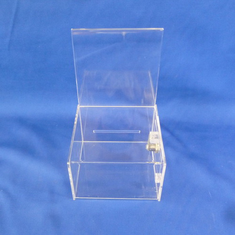 Acrylic donation box with Lock and sign header 2152