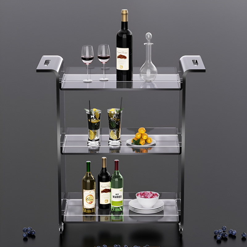 Clear acrylic trolley with wheels, acrylic drinks trolley 8197