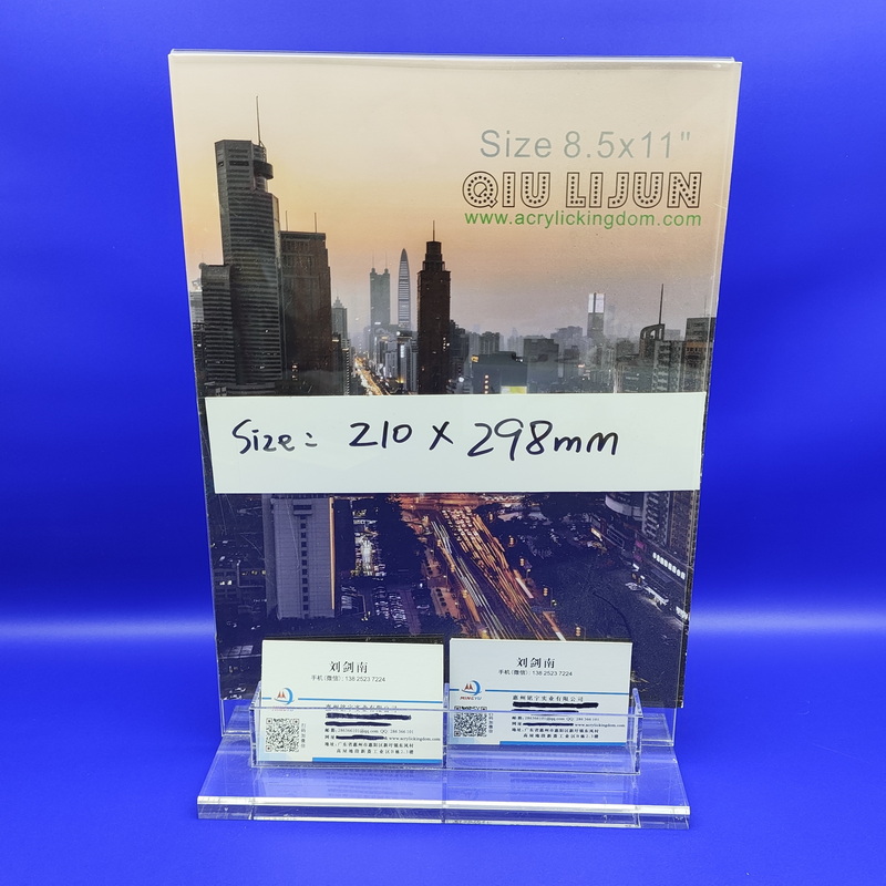 Clear acrylic A4 size sign holder with two business card slots 7207